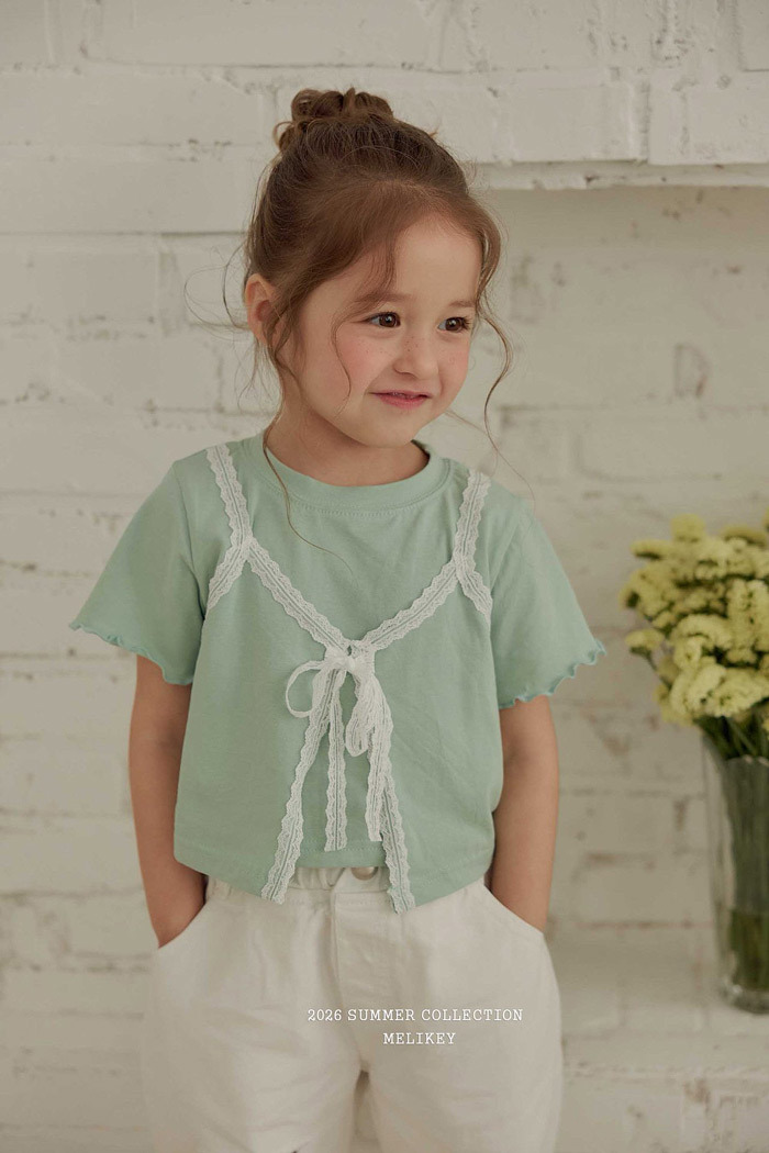 正韓夏MELIKEY 兩色蕾絲拼接假兩件上衣