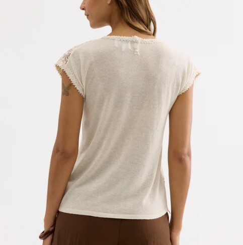 1LU0330-012 [LEO & UGO] Beige Floral Lace T-shirt Beige #BE712-BGE (EU)