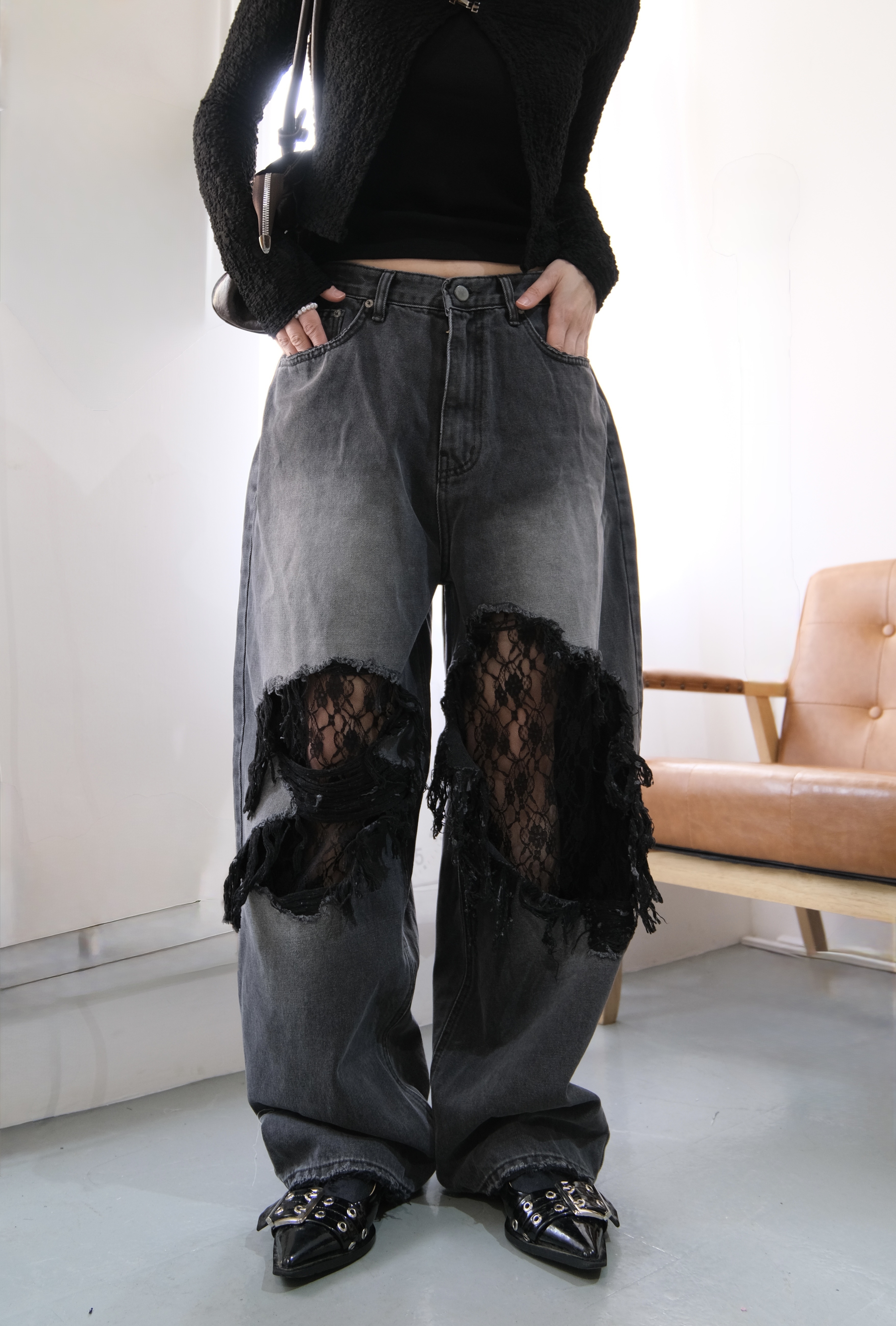 自留 lace破爛邊牛仔褲
