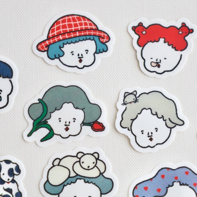 Nagaki Perm Washi Sticker－Faces | 12 stickers (Japanese Stationery Brand)