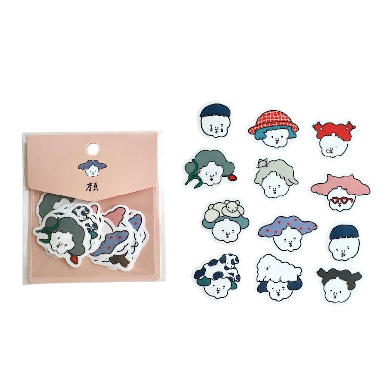 Nagaki Perm Washi Sticker－Faces | 12 stickers (Japanese Stationery Brand)