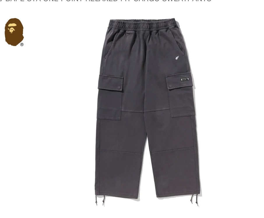 【BAPE男生】0328發售 寬版 BAPE STA ONE POINT RELAXED FIT CARGO SWEATPANTS
