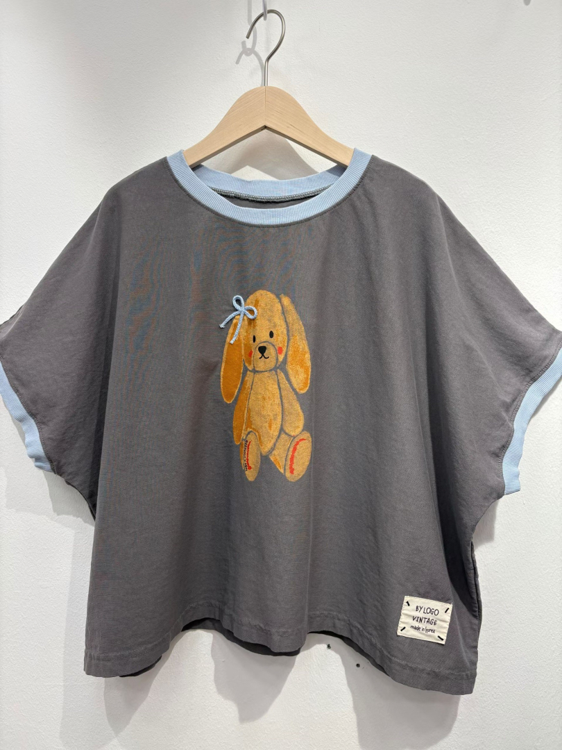 減齡可愛設計★韓系撞色立體蝴蝶結小動物印花棉T