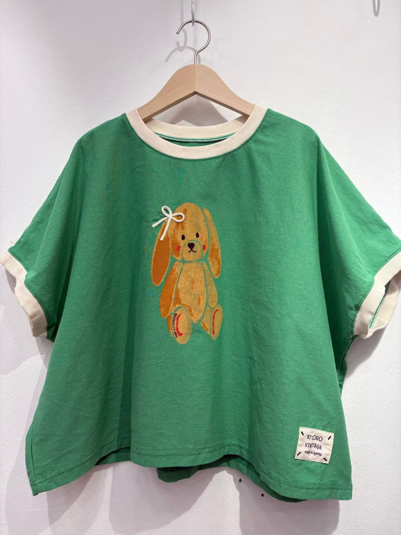 減齡可愛設計★韓系撞色立體蝴蝶結小動物印花棉T