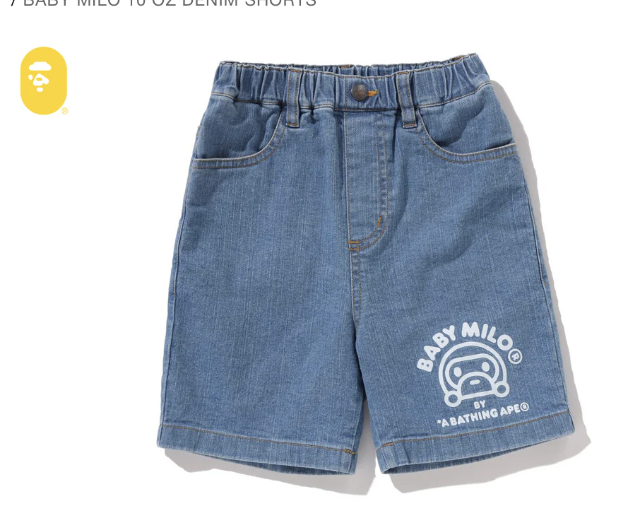 【BAPE童裝】0328發售BABY MILO 10 OZ DENIM SHORTS