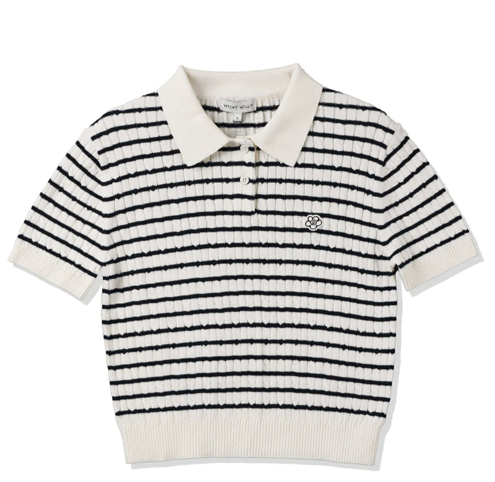 【入LIVECODE一件減至$378😱🔥！】【2026首次春夏封館😍】【WACKY WILLY】Women's Cable Collar Short Sleeve Knit