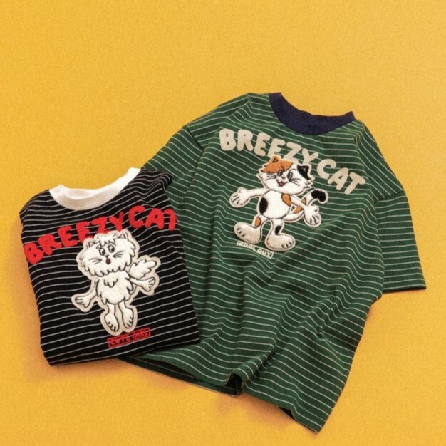日本 90-140 BREEZY CATS立體貼布條紋上衣 2色