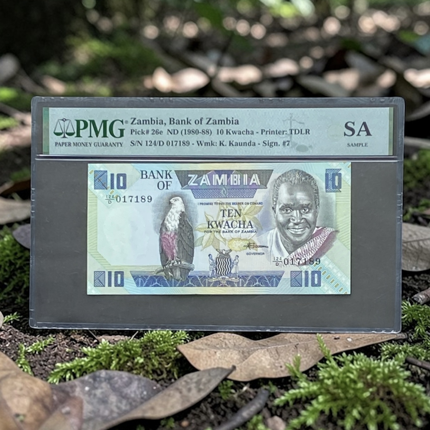 1980-1988年非洲尚比亞10 Kwacha (PMG 樣板) 124/D 017189