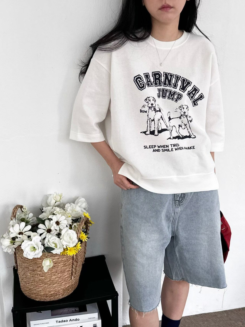 寬鬆顯瘦休閒上衣｜韓系復古字母印花T恤