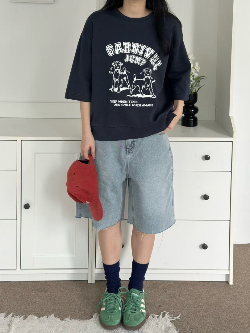 寬鬆顯瘦休閒上衣｜韓系復古字母印花T恤