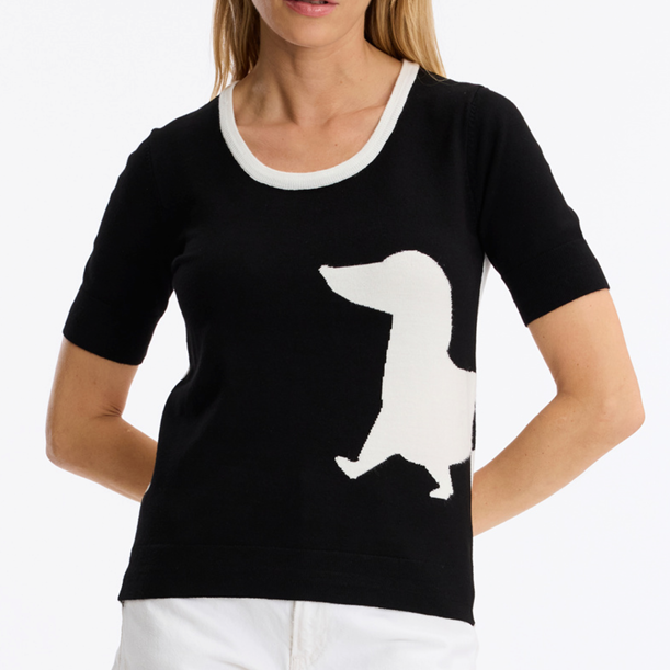 1LU0330-051 [LEO & UGO] T-shirt With Dog Motif Black/White #AE117-BLACK/WHITE (EU)
