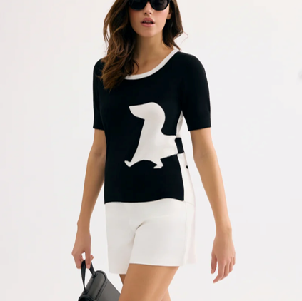 1LU0330-051 [LEO & UGO] T-shirt With Dog Motif Black/White #AE117-BLACK/WHITE (EU)