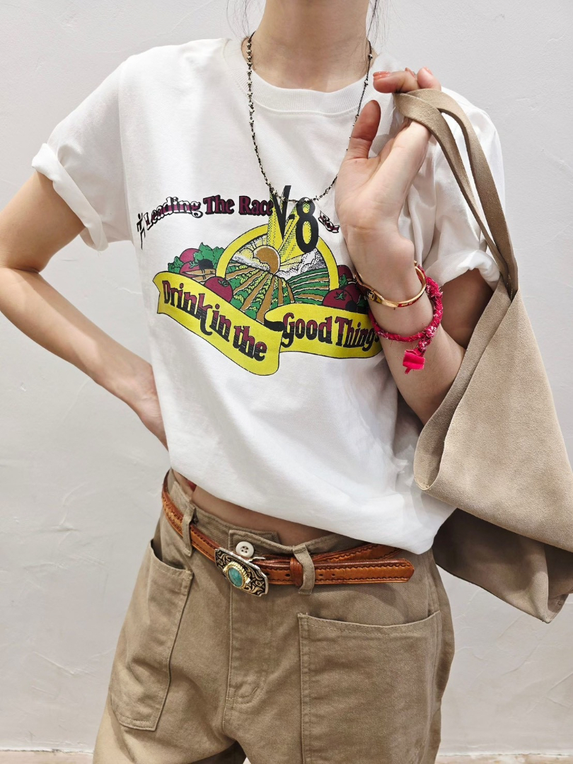美式復古插畫印花系列｜NO8字母圖案棉T