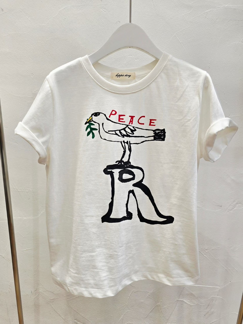 韓系手繪PEACE印花｜和平鴿個性棉T