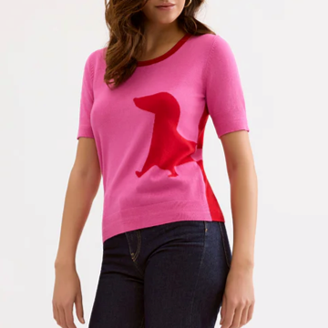 1LU0330-052 [LEO & UGO] T-shirt With Dog Motif Fuchsia Red #AE117-FUSHIA/RED (EU)