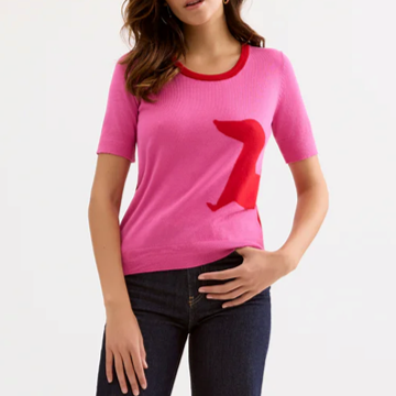 1LU0330-052 [LEO & UGO] T-shirt With Dog Motif Fuchsia Red #AE117-FUSHIA/RED (EU)