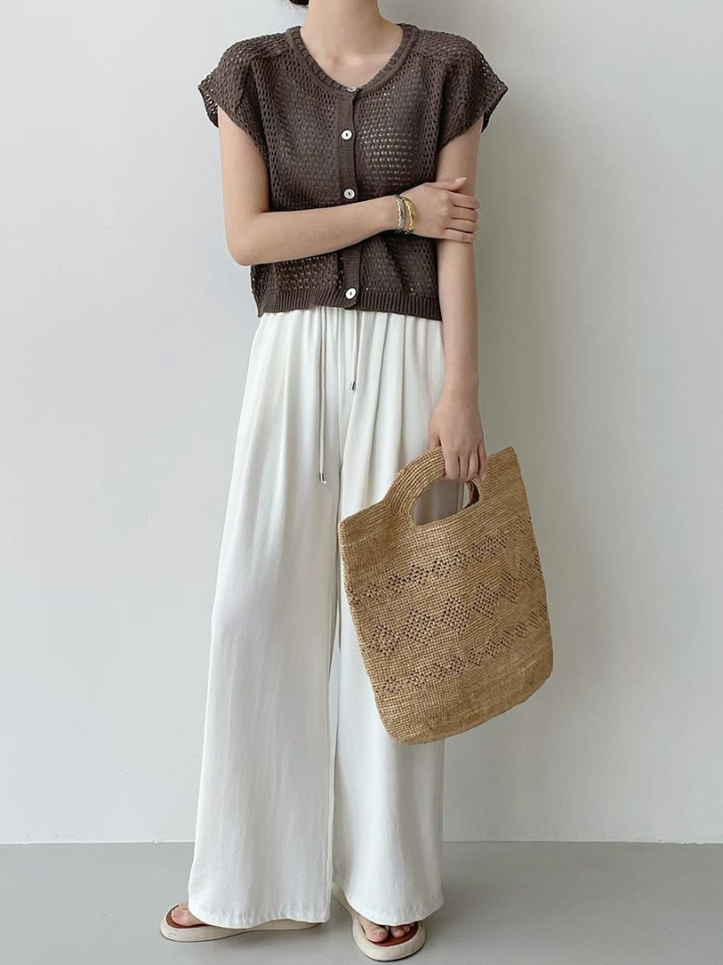 韓系氣質洞洞針織開釦｜透氣鏤空外搭背心