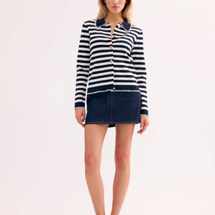 1LU0330-060 [LEO & UGO] Striped Sailor Sweater With Golden Buttons Navy #AE132-NAVY (EU)