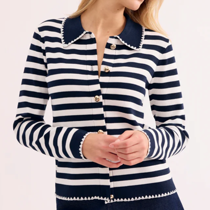 1LU0330-060 [LEO & UGO] Striped Sailor Sweater With Golden Buttons Navy #AE132-NAVY (EU)