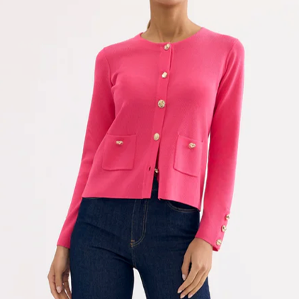 1LU0330-067 [LEO & UGO] Chic Cardigan With Jeweled Buttons Fuchsia#AE144-FUSHIA (EU)