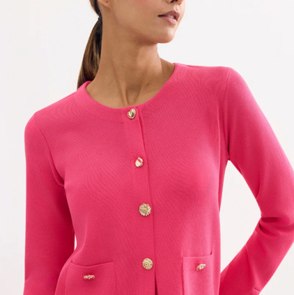 1LU0330-067 [LEO & UGO] Chic Cardigan With Jeweled Buttons Fuchsia#AE144-FUSHIA (EU)