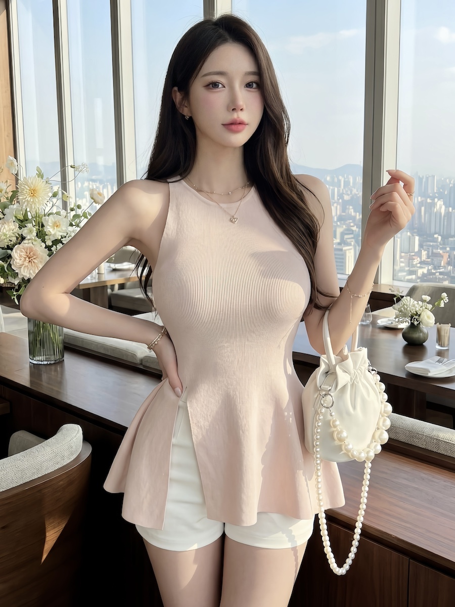 🤍冰絲開衩A擺長上衣（粉紅色均碼）