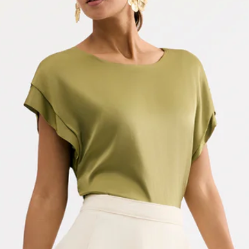 1LU0330-082 [LEO & UGO] Short-Sleeved Flowy T-Shirt Khaki #EE623-KAKI (EU)