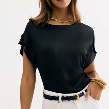 1LU0330-083 [LEO & UGO] Short-Sleeved Flowy T-Shirt Black #EE623-BLACK (EU)