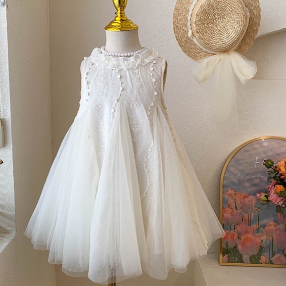 無袖花邊刺繡拼接紗裙洋裝 90-140cm #T25131