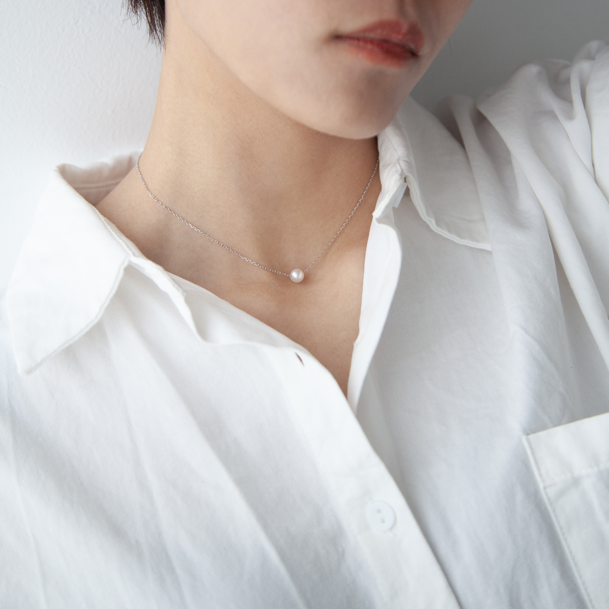 簡約的單顆天然珍珠純銀項鍊