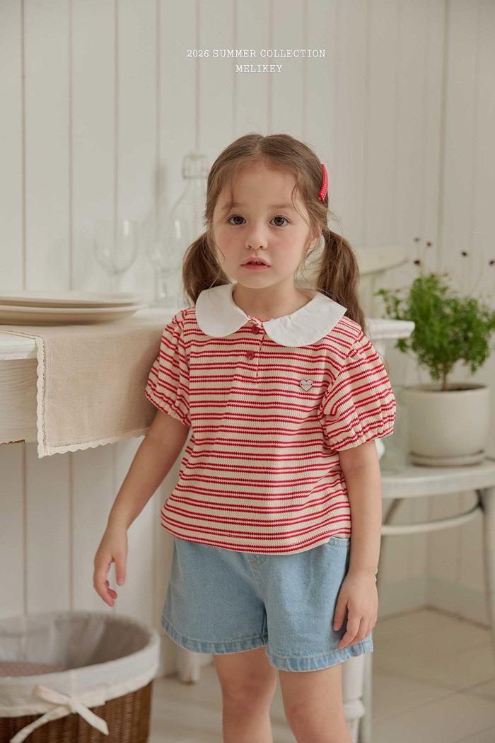 正韓夏MELIKEY 兩色愛心小標條紋上衣