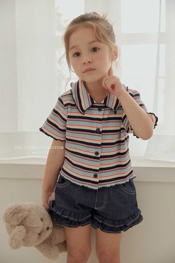 正韓夏MELIKEY 兩色條紋polo領捲邊上衣