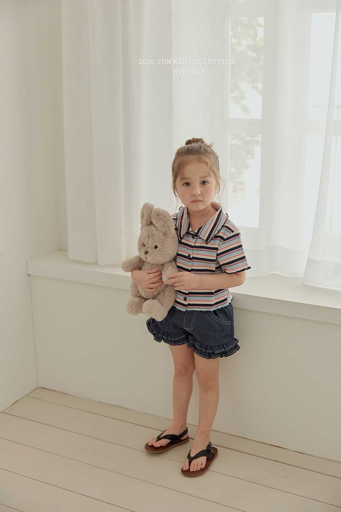 正韓夏MELIKEY 兩色條紋polo領捲邊上衣