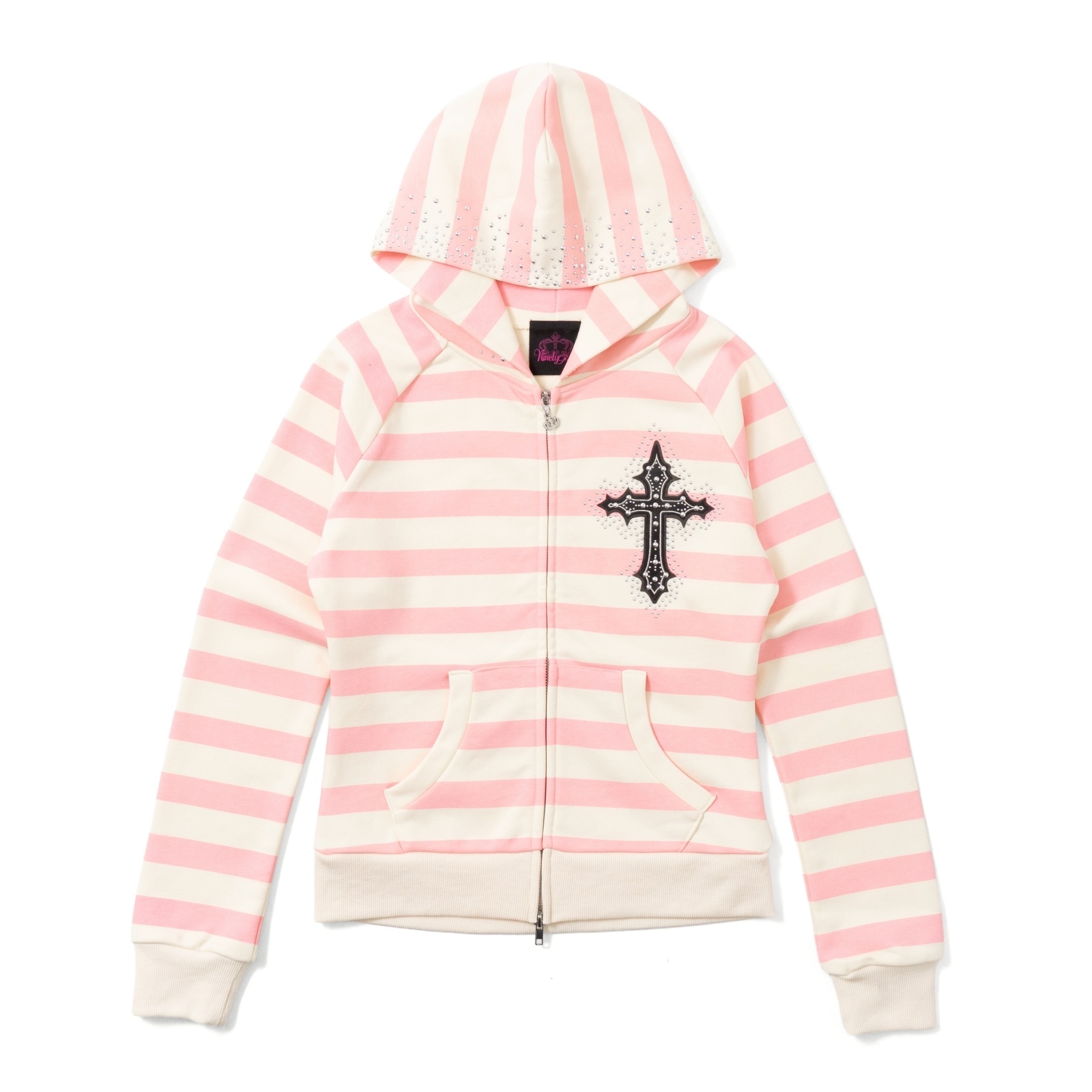 Cross Patch Striped Zip Hoodie