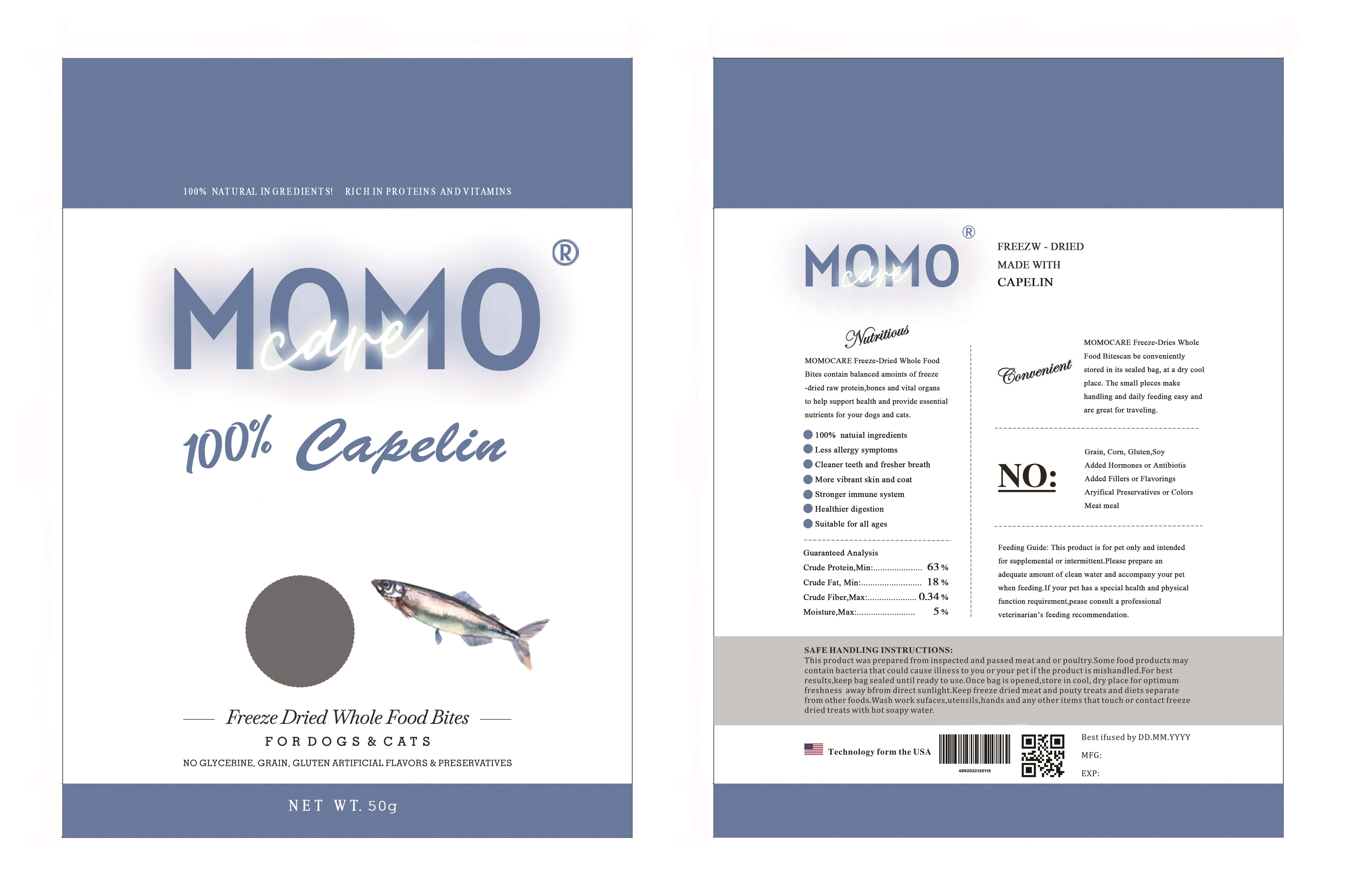 MOMOCARE - 貓狗凍乾小食 原條多春魚 50g (淺藍) [EXP 01/07/2026]