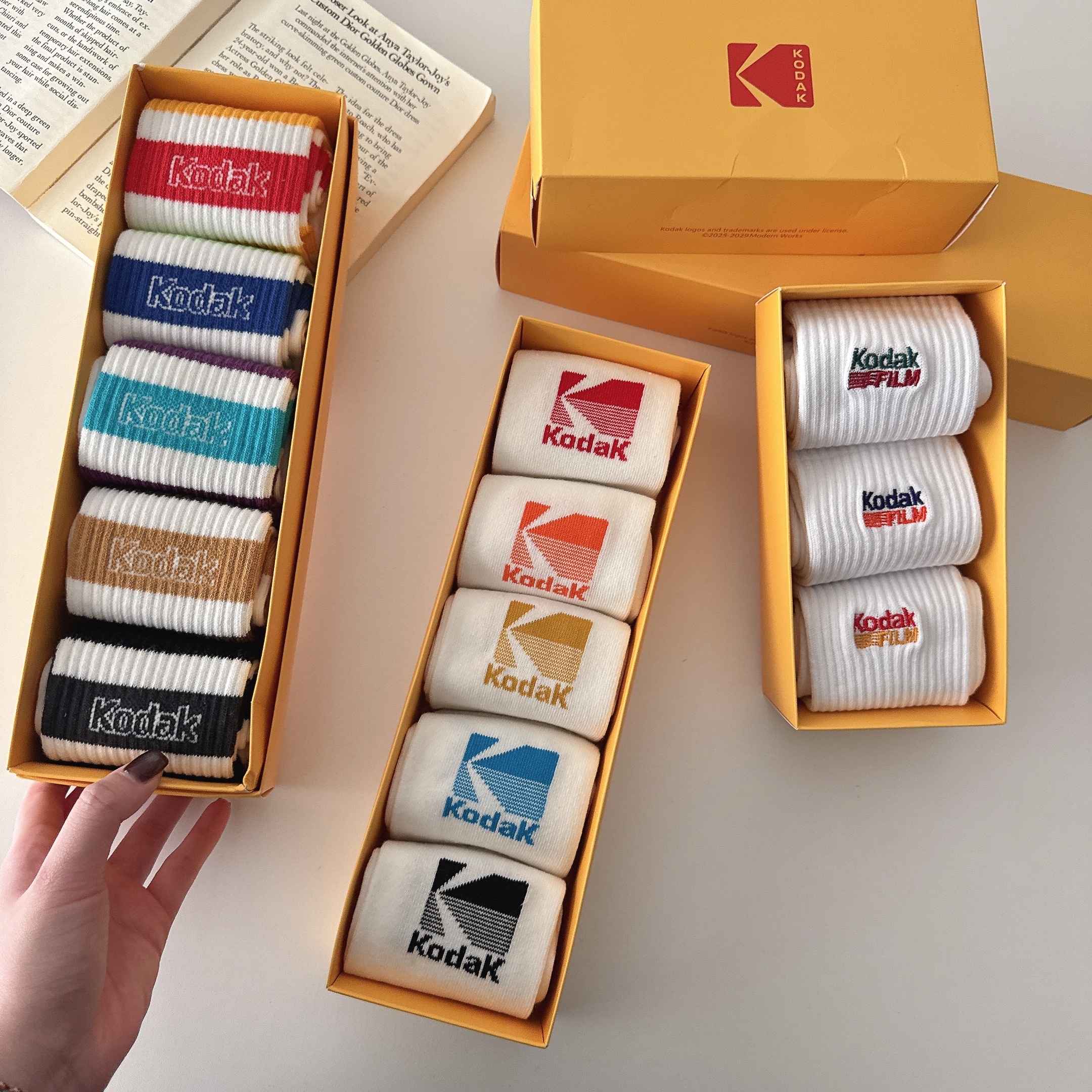 （現貨） 韓牌  KODAK 柯達 彩色條紋款 中筒襪 五入組 K6143LSC50