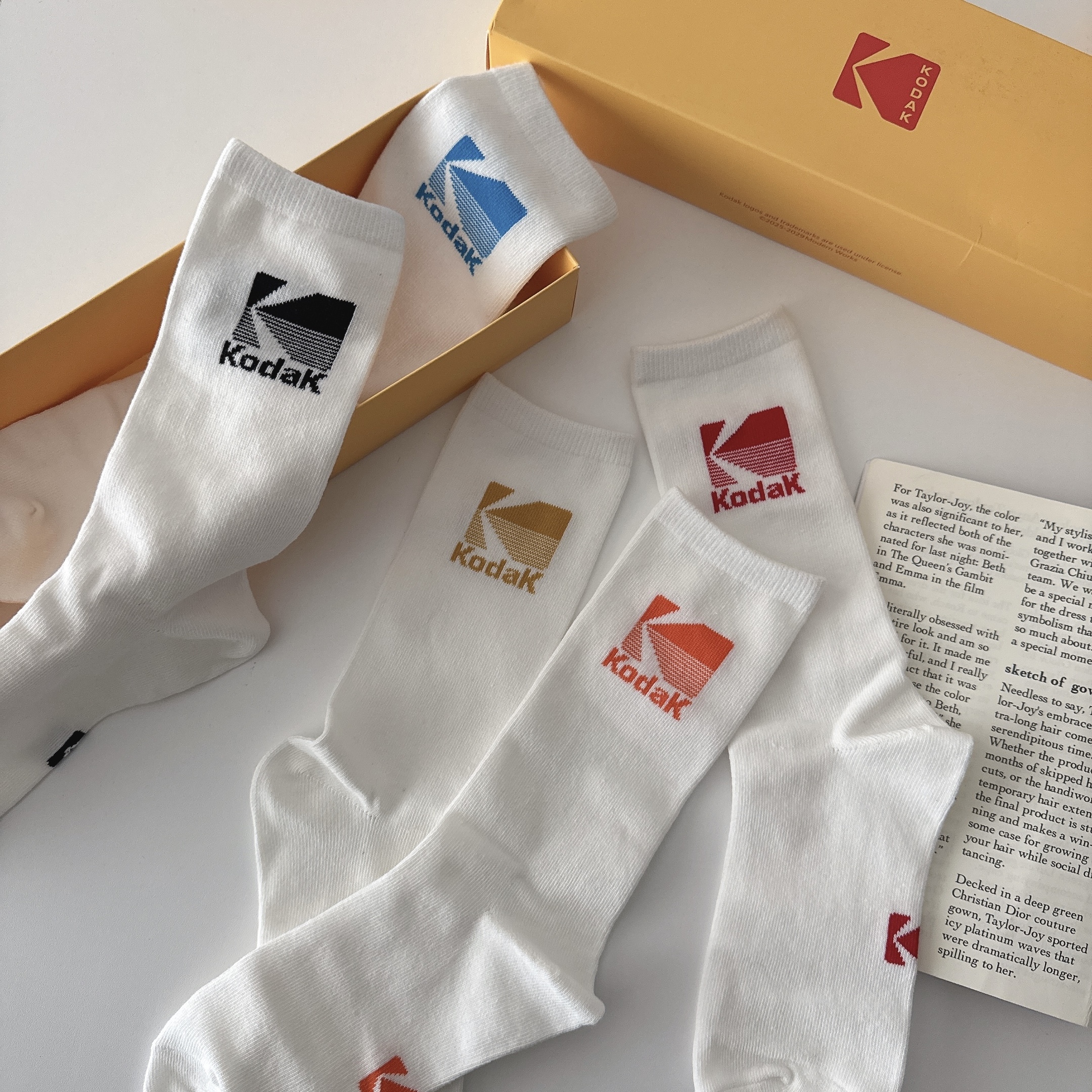 （現貨） 韓牌 KODAK 柯達 彩色方logo款 中筒襪 五入組 K6143LSC51