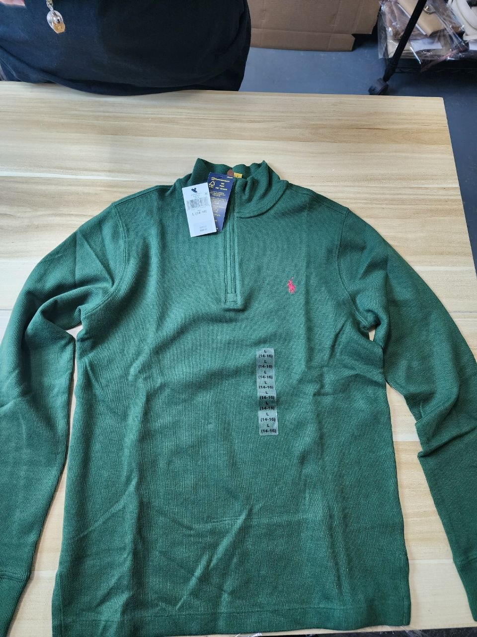 [S] PRL GREEEN QUARTER ZIP PULLOVER, 323953023011-GREEN (SRL246)