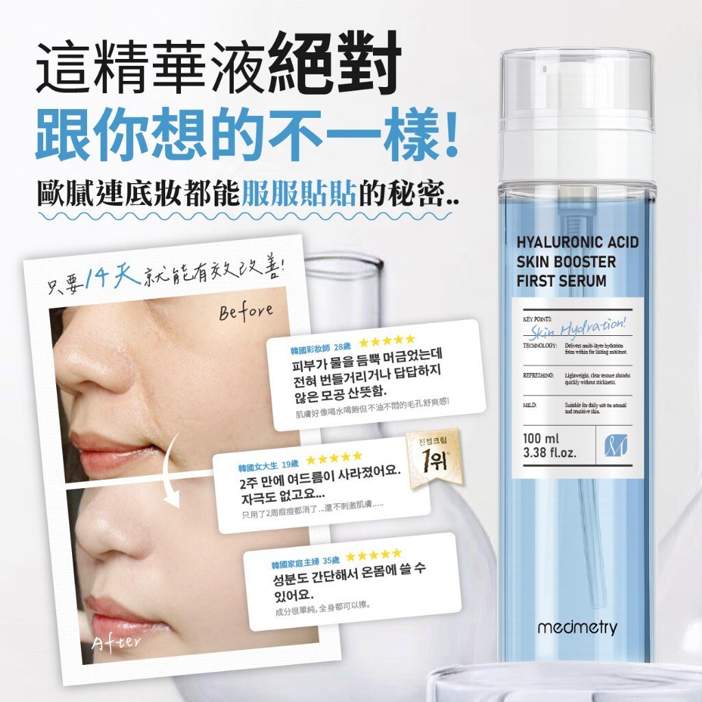 WSBB10967   Medimetry® 3重高效保濕微分子玻尿酸精華 100ml（6月初）