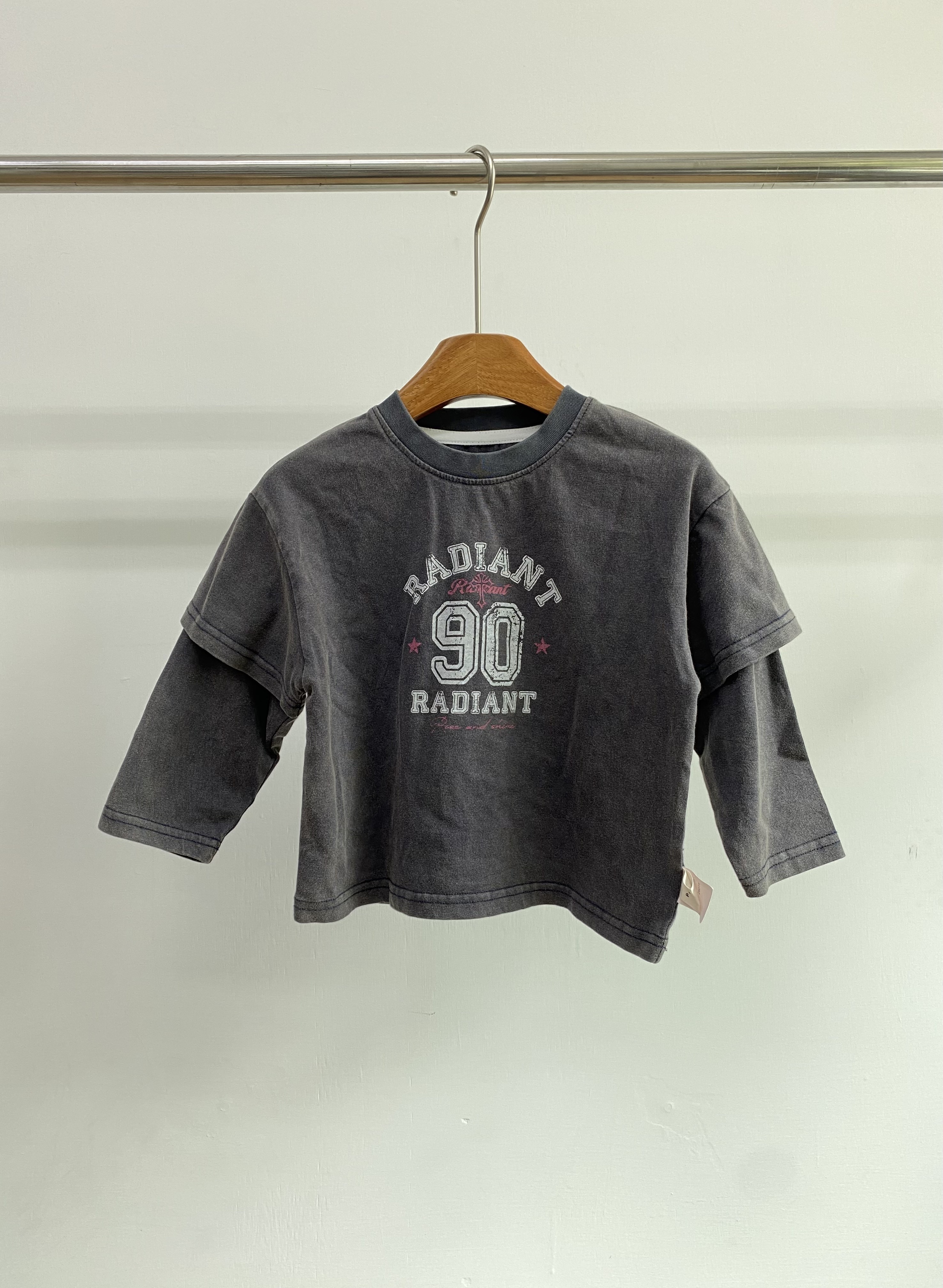 A04738水洗風假兩件長袖上衣