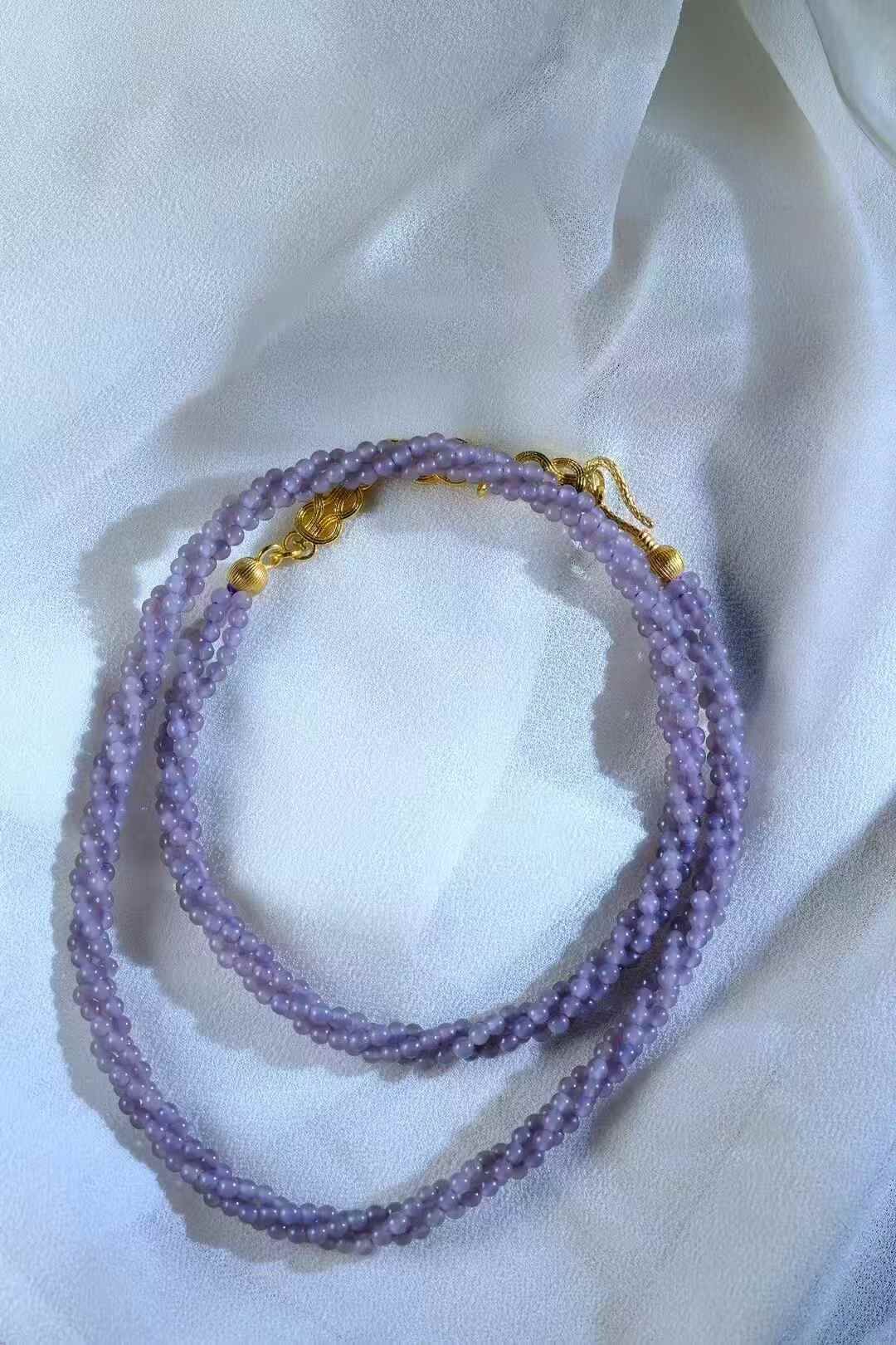 和田玉冰紫麻花扭扭項鏈 (2.6mm直徑),天然和田玉軟玉