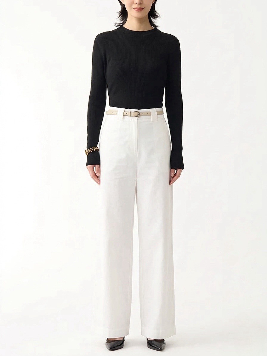 OH！HER 太顯瘦高腰水洗棉休閒褲(附皮帶）