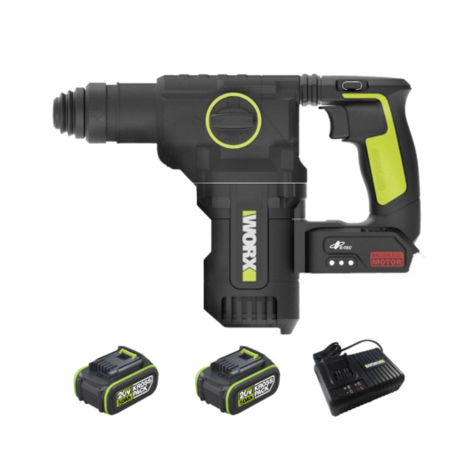 "WORX" 威克士24mm無刷鋰電三用電錘 (鋰20V) (5.0Ah電池X2+6A充電器) -[WU385.3]