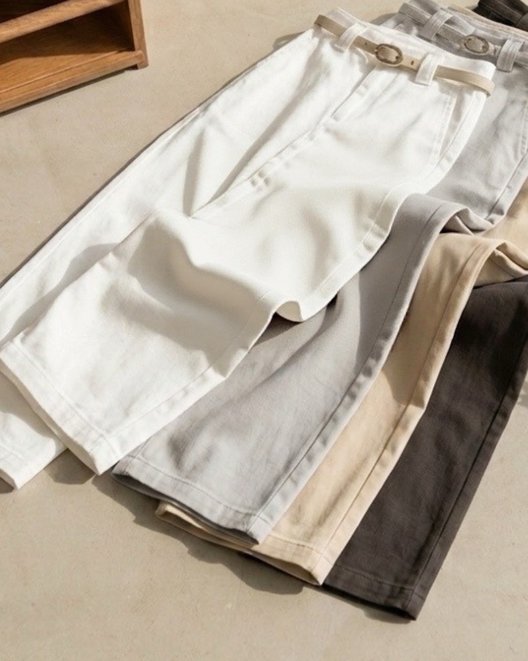 OH！HER 太顯瘦高腰水洗棉休閒褲(附皮帶）