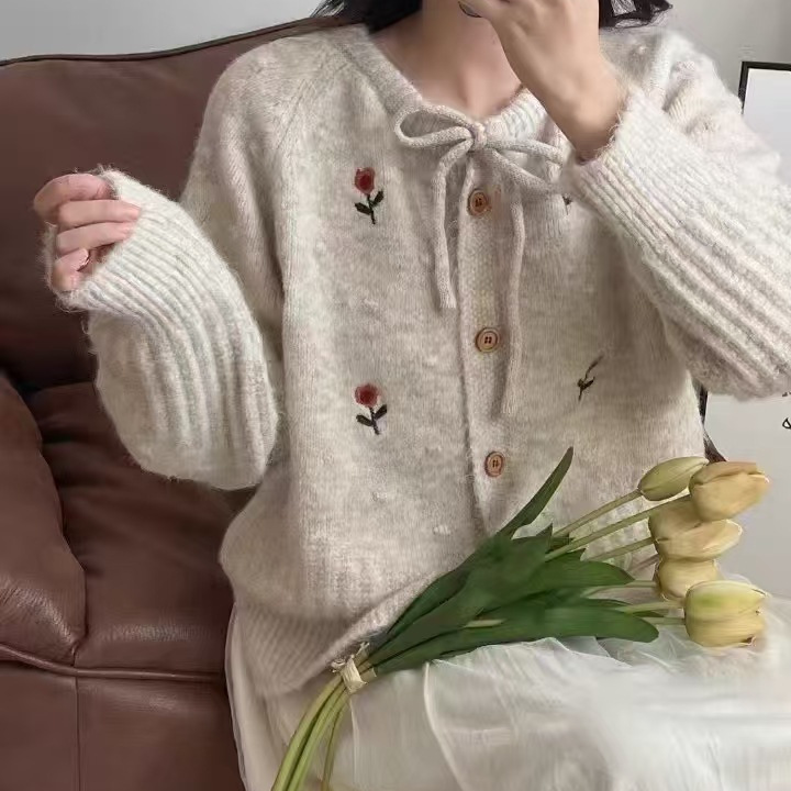 Fresh & Sweet Embroidered Floral Knit Sweater Cardigan