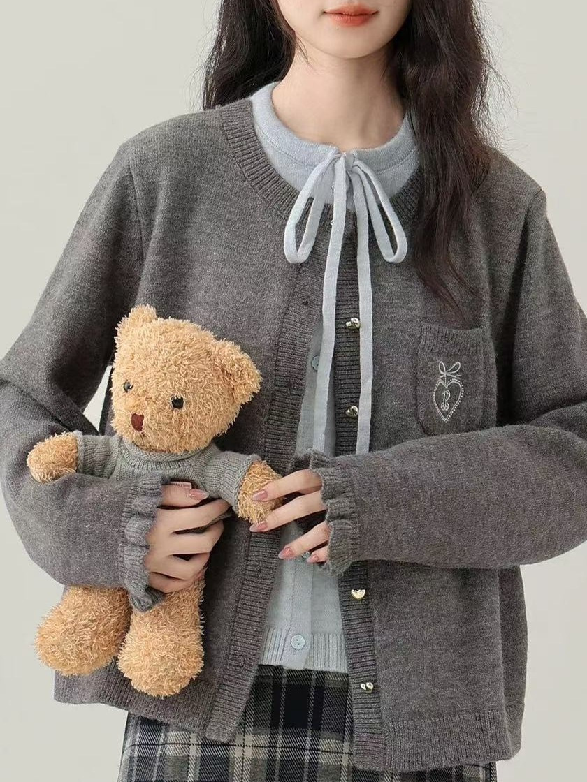 Korean Embroidered Pocket Knit Cardigan