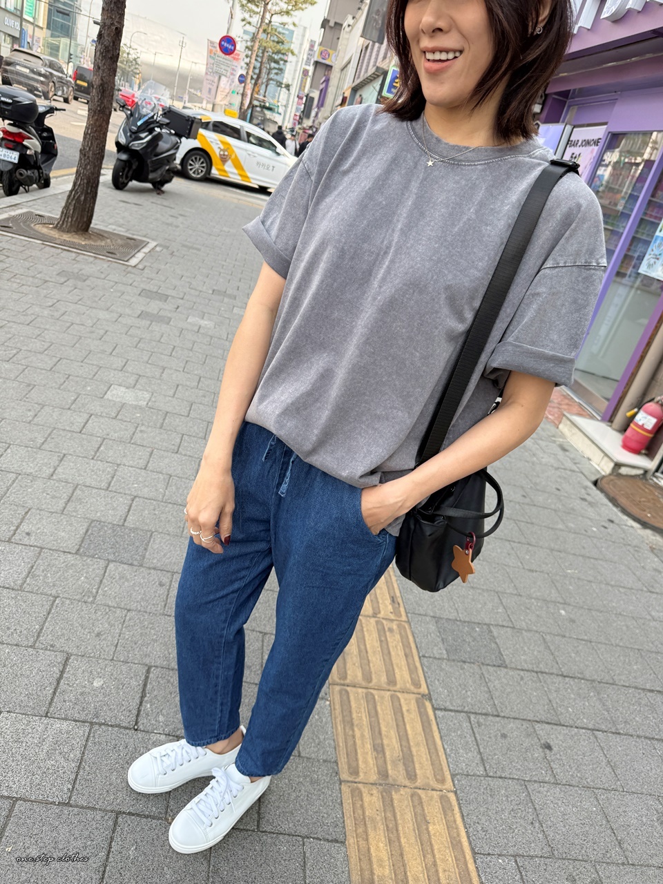 正韓琳達仿舊水洗百搭T (灰)