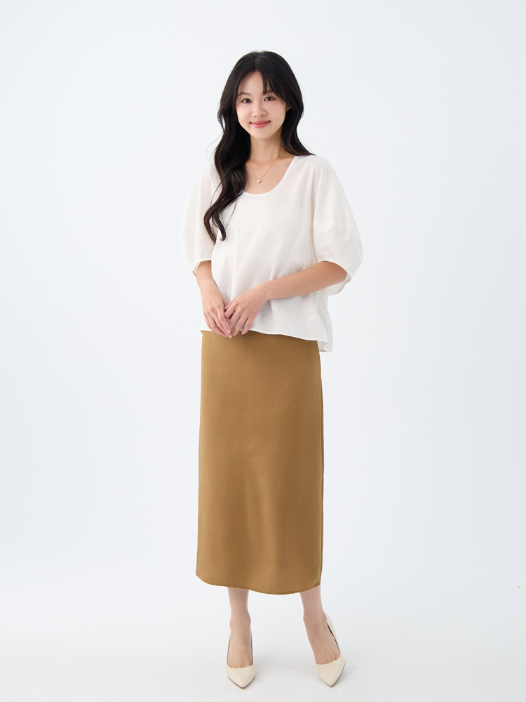 OH!HER 大U領落肩袖天絲上衣（50%麻）