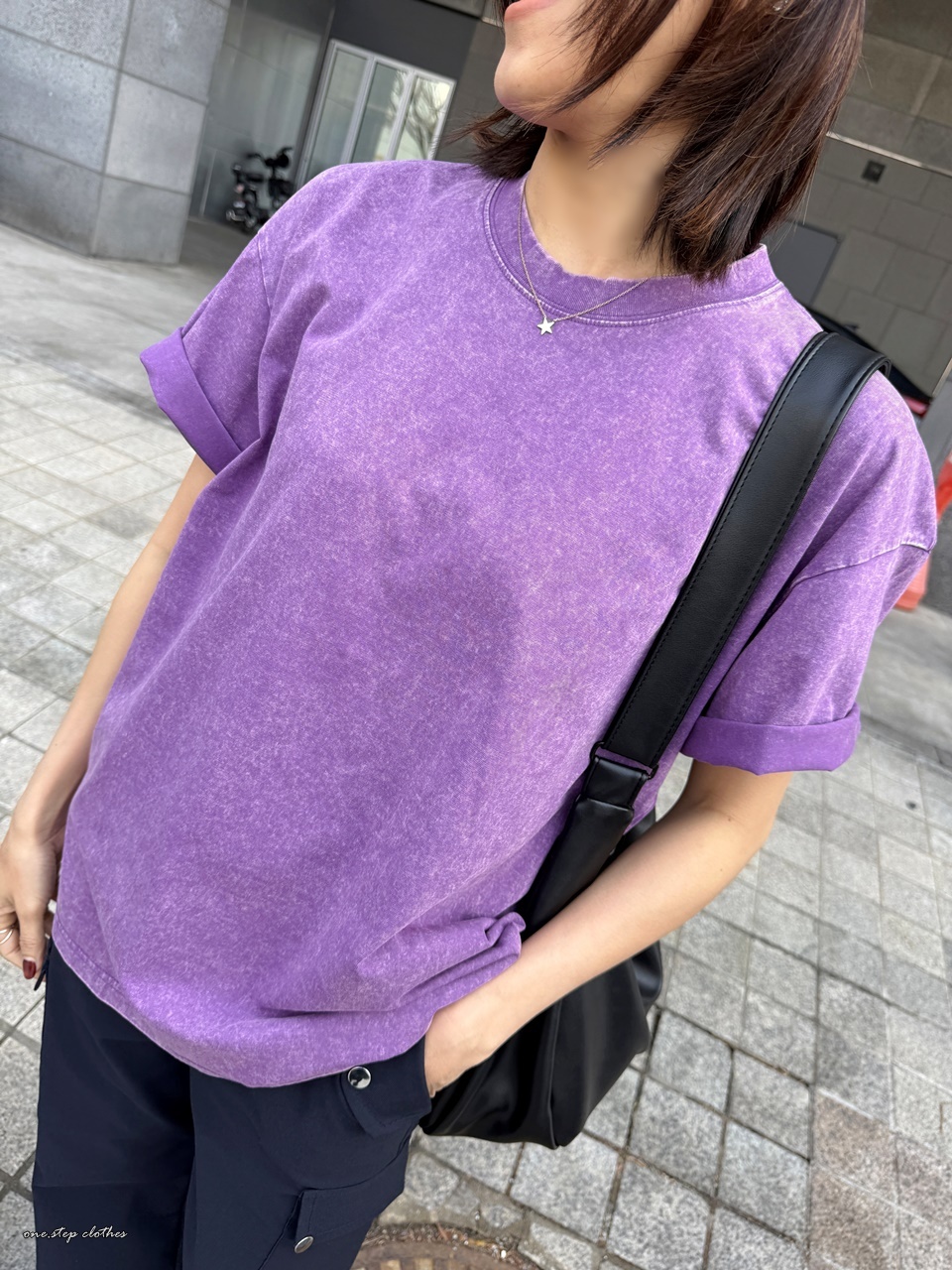 正韓琳達仿舊水洗百搭T  (紫)