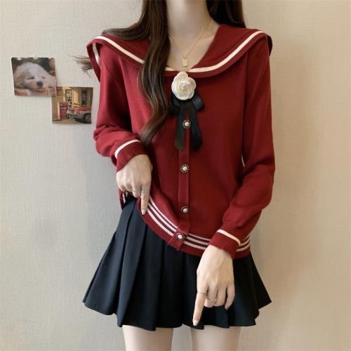 Sailor Collar Bow Sweet Preppy Knit Cardigan